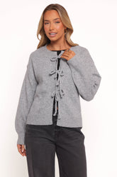 Neri Bow Tie Front Cardigan - Grey