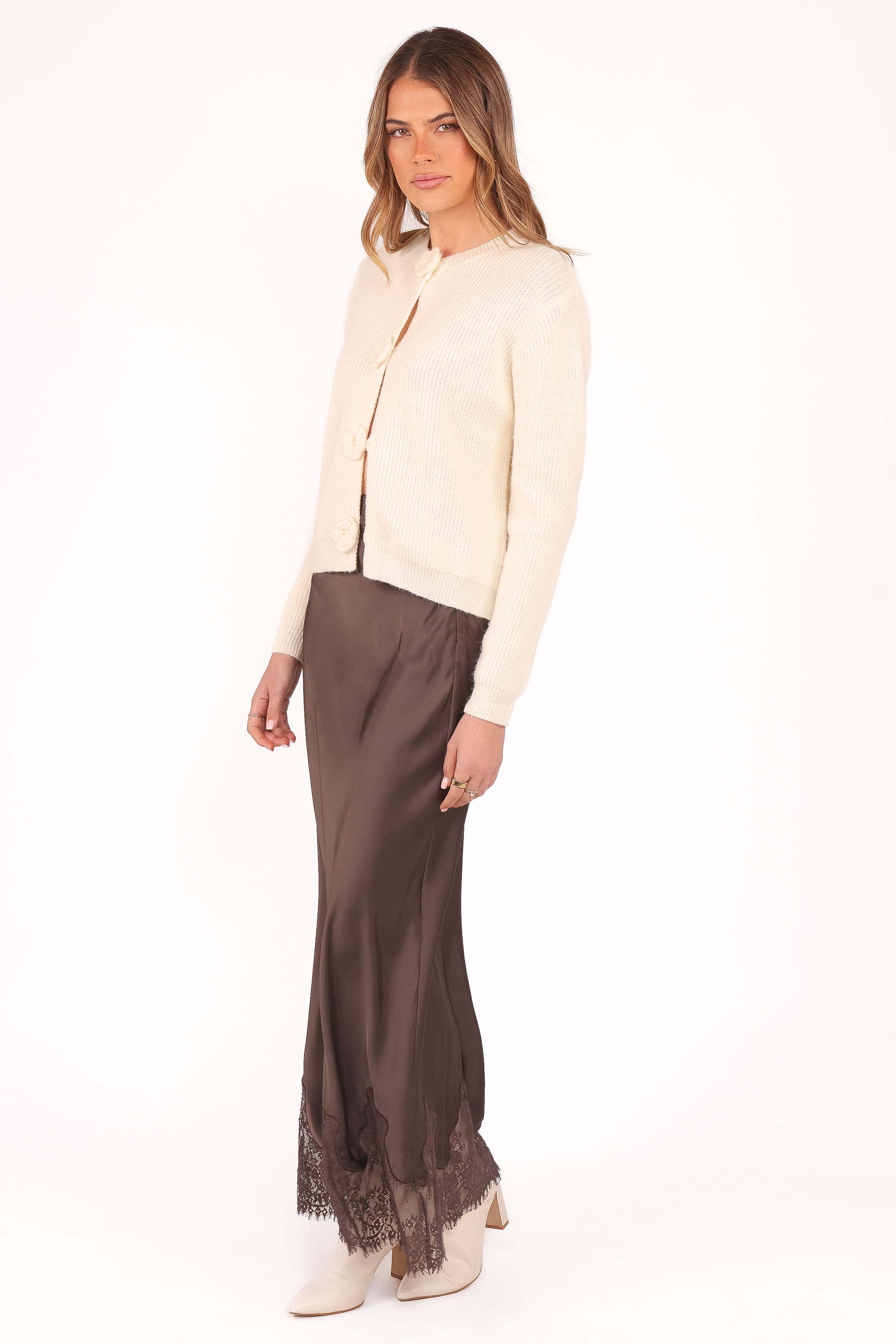 Alira Lace Trim Midi Skirt - Brown