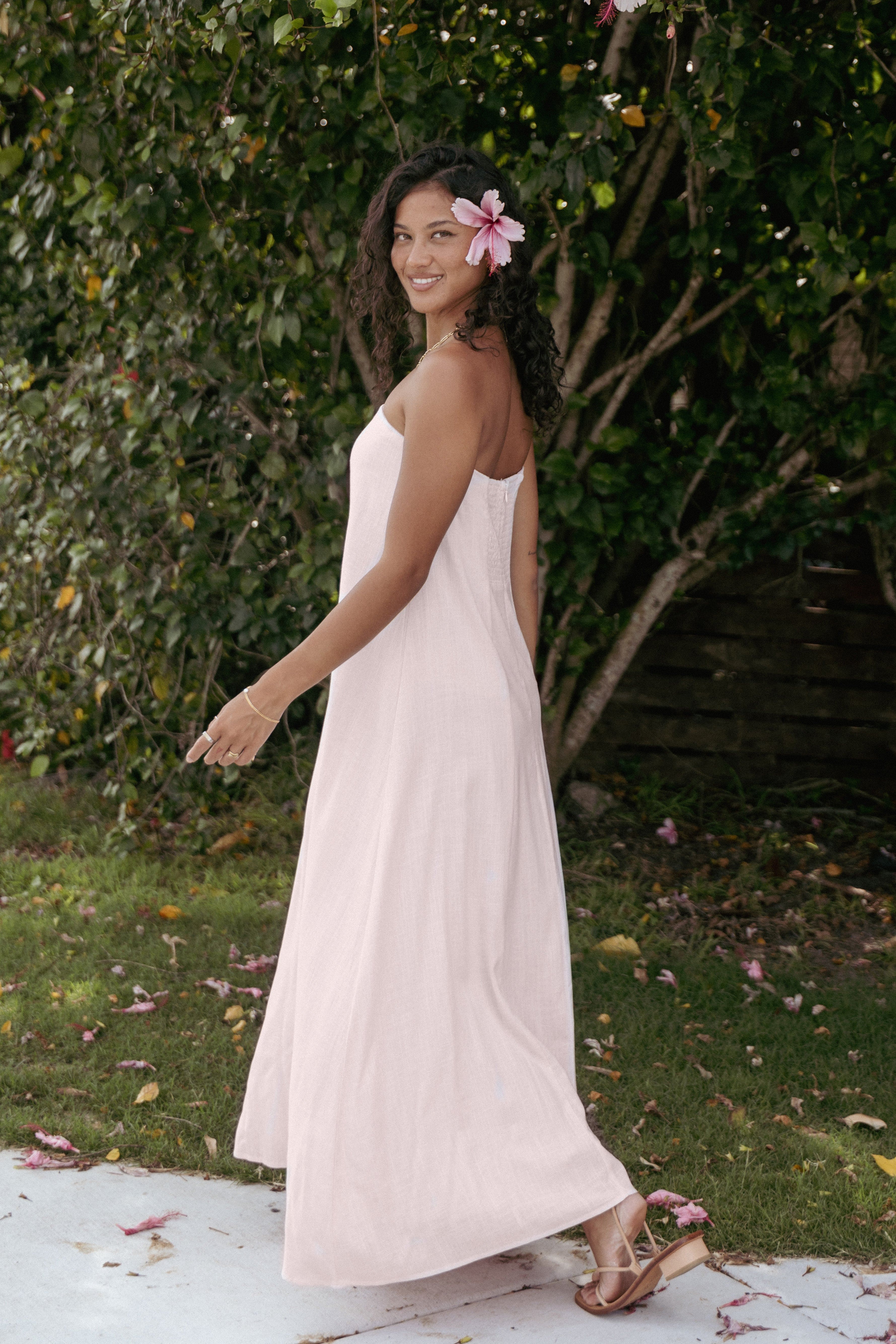 Bethany Strapless Midi Dress - Rosewater