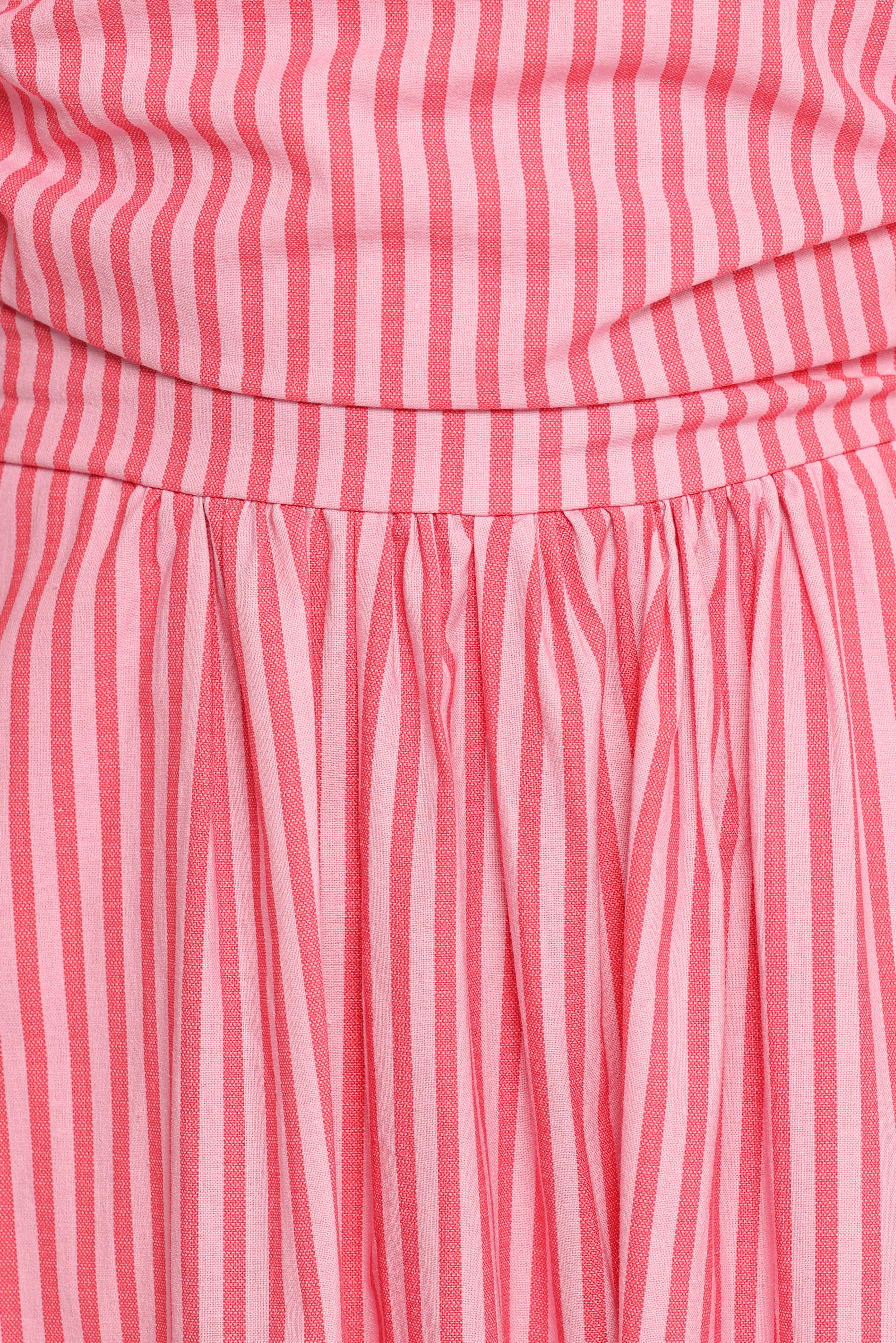 Chlo Puff Sleeve Midi Dress - Red Stripe