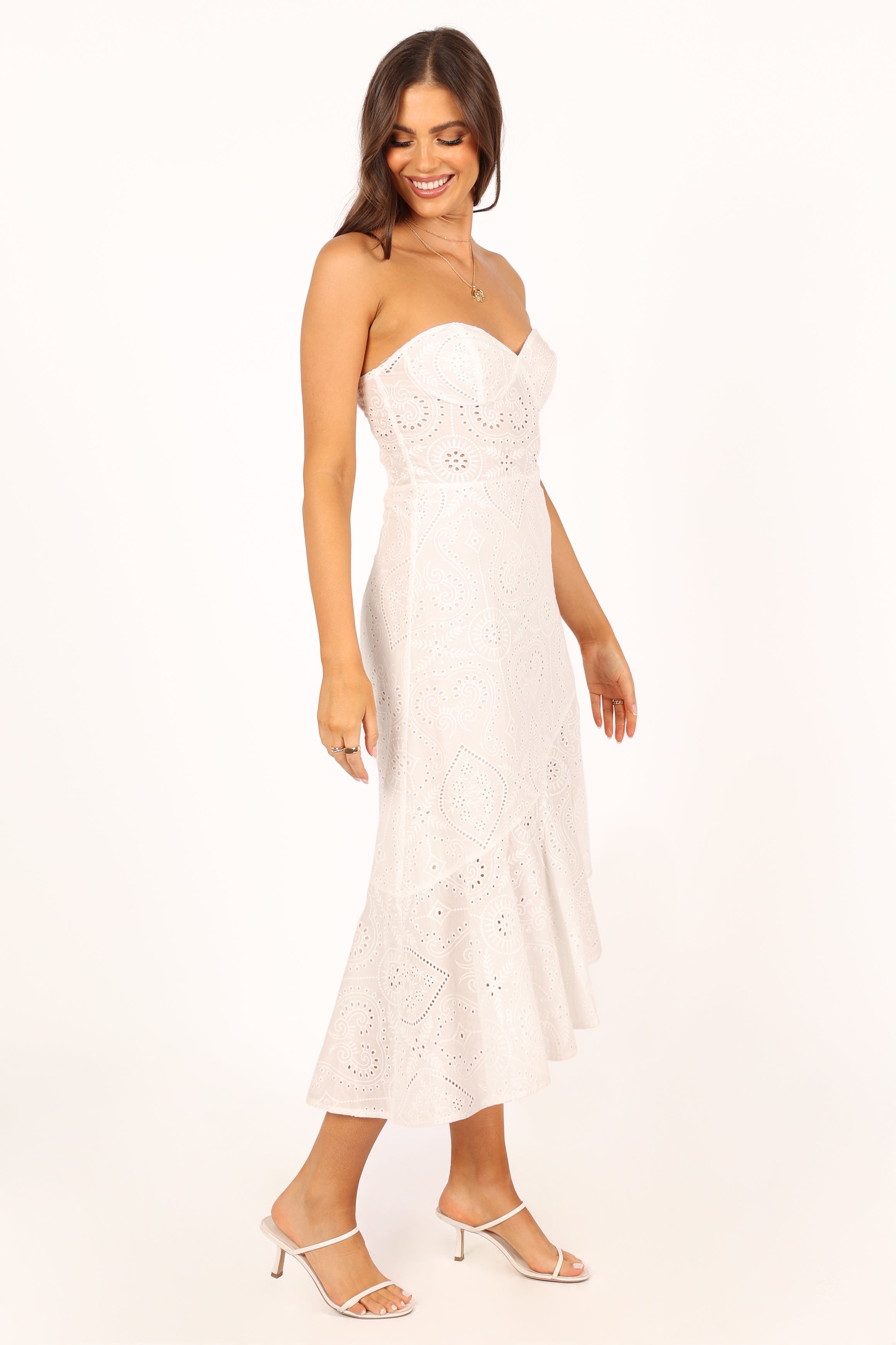 Melanie Strapless Midi Dress - White