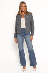 Mellie All Over Bow Button Front Cardigan - Grey