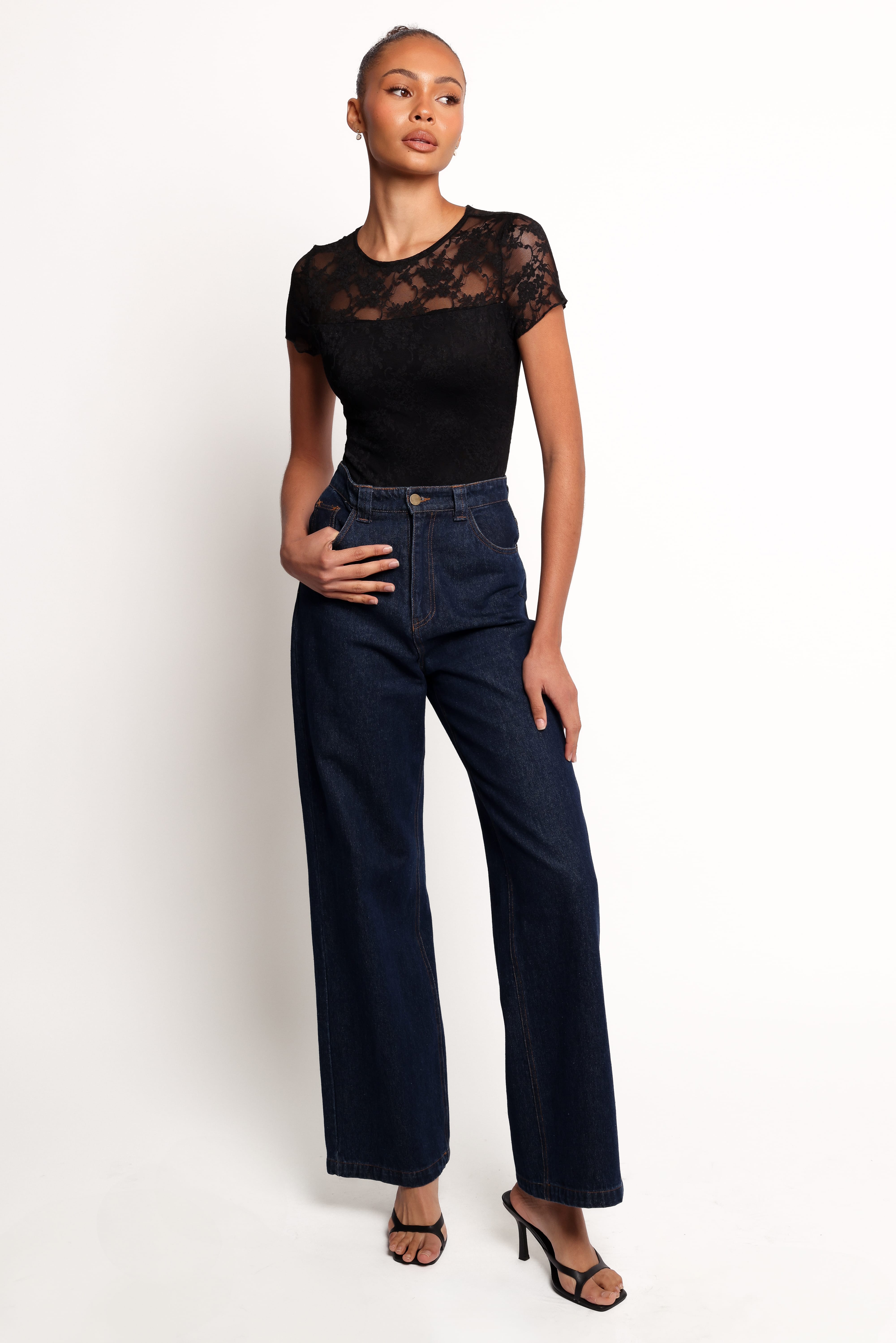 Ziva Lace Overlay Bodysuit - Black
